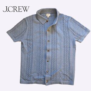 J.Crew Short-Sleeve Cotton Cable-Knit Sweater Polo (Style BP641) – Light Blue, M